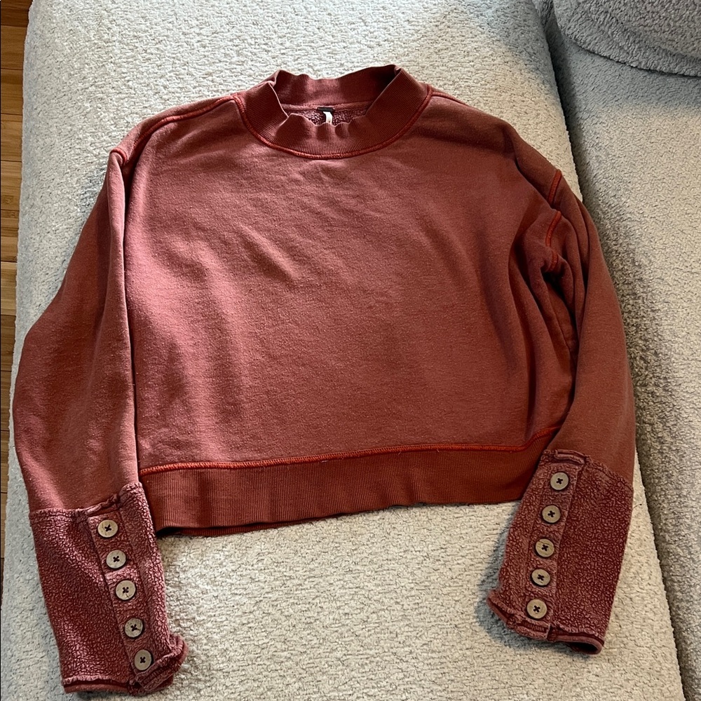 Free People Terracotta Button-Cuff Sweatshirt